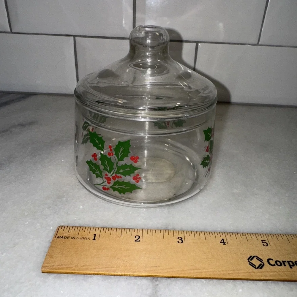 Vintage Christmas‎ Canister Apothecary Jar Candy Holly Indiana Glass